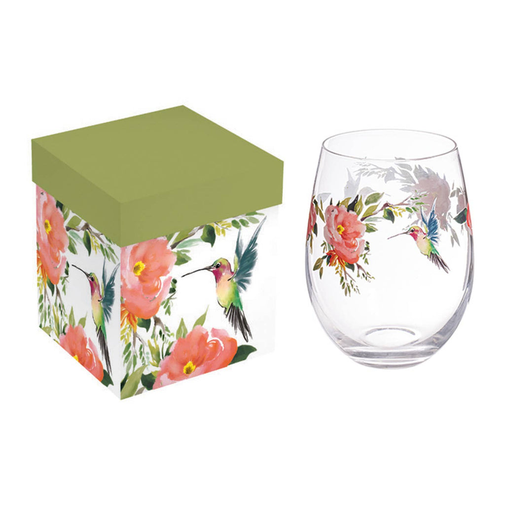 17oz. Stemless Glass w/ Gift Box, Hummingbird
