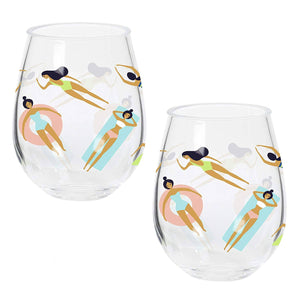 Pool Time Double Stemless Wine Glasses