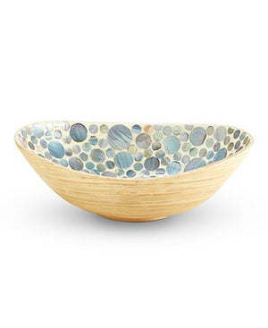 Twos Company Dots Mother of Pearl Decorative Bamboo Bowl