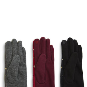 Two's Company Gold Stars and Moon Velvet Gloves with Touch Screen Fingertips