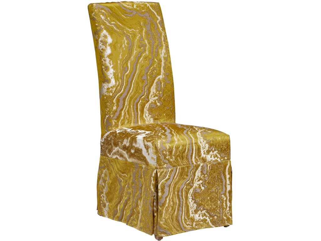Gold Patterned Slip Covered Parsons Chairs