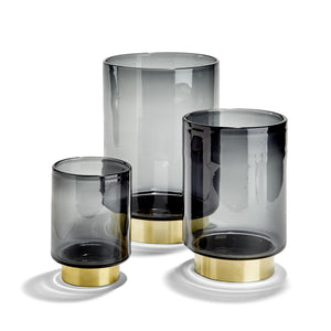 Smoked Vases with Brass Finish Base