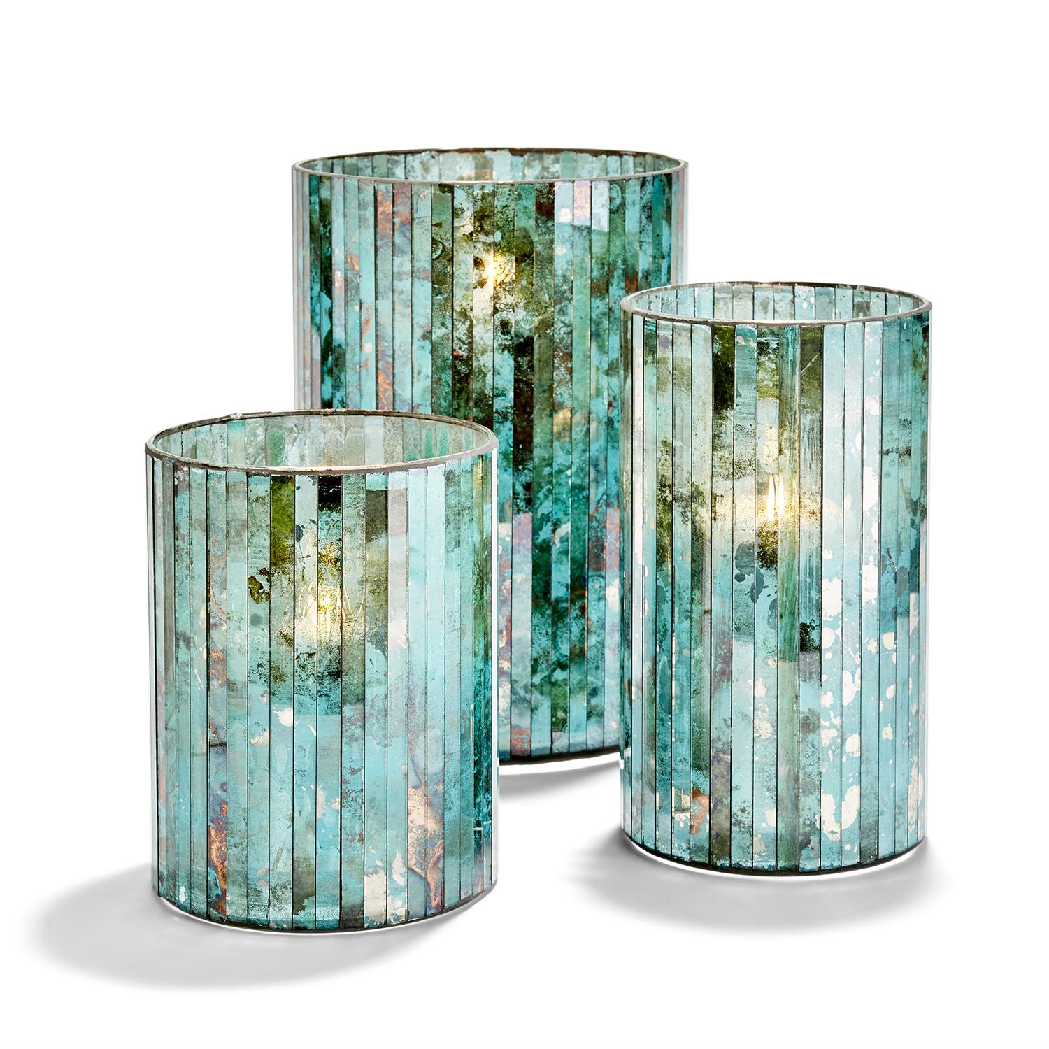 Azure Bars Set of 3 Mosaic Vase/Candleholder