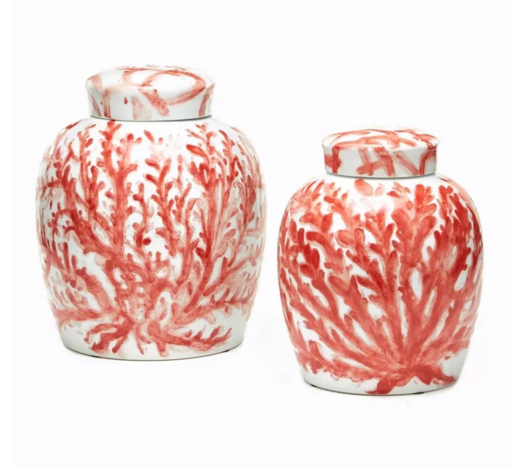 Twos Company Coral Covered Ginger Jars