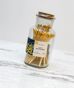 Twos Company Gold Stars Matches in Vintage Apothecary Jar