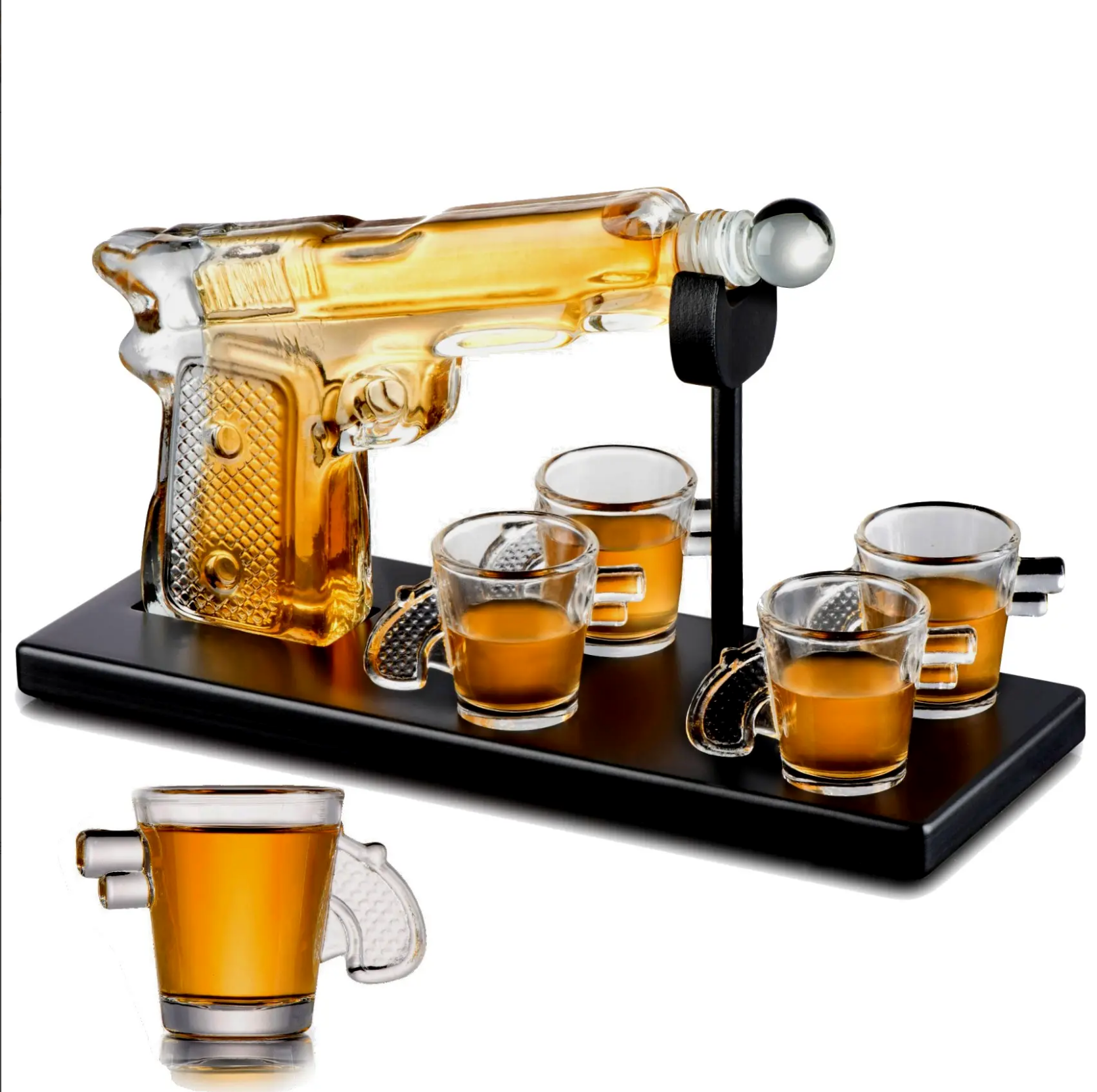 Gun Decanter Set with 4 Gun Shaped Glasses on Tray