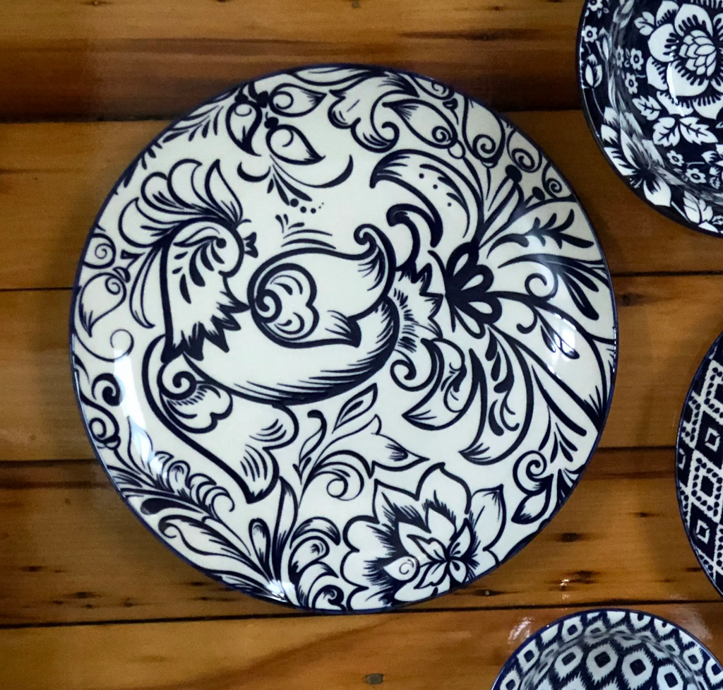 Blue And White Flowered Dinner Plate