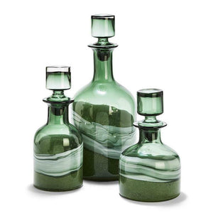 Two's Company Green Swirl Cylinder Decanters
